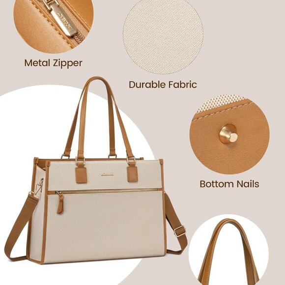 Women's 15.6 inch Jute Computer Tote Bag - Large Capacity Handbag with Clutch Pu - Picture 6 of 8